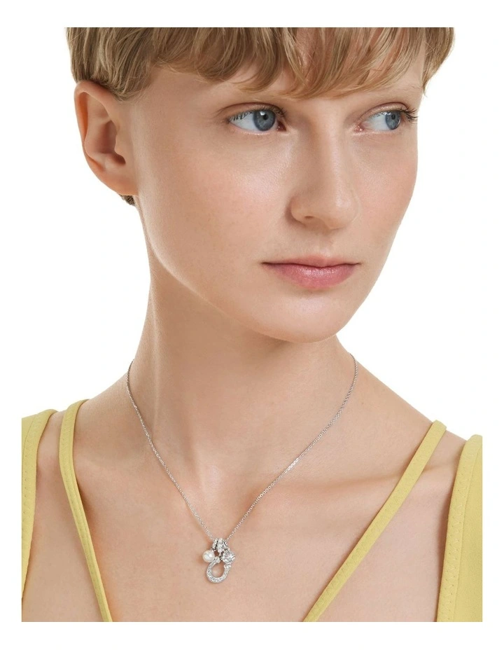 Symbolica Crystal Pearl Round Cut Pav Horse Shoe Rhodium Plated Pendant in White image 6