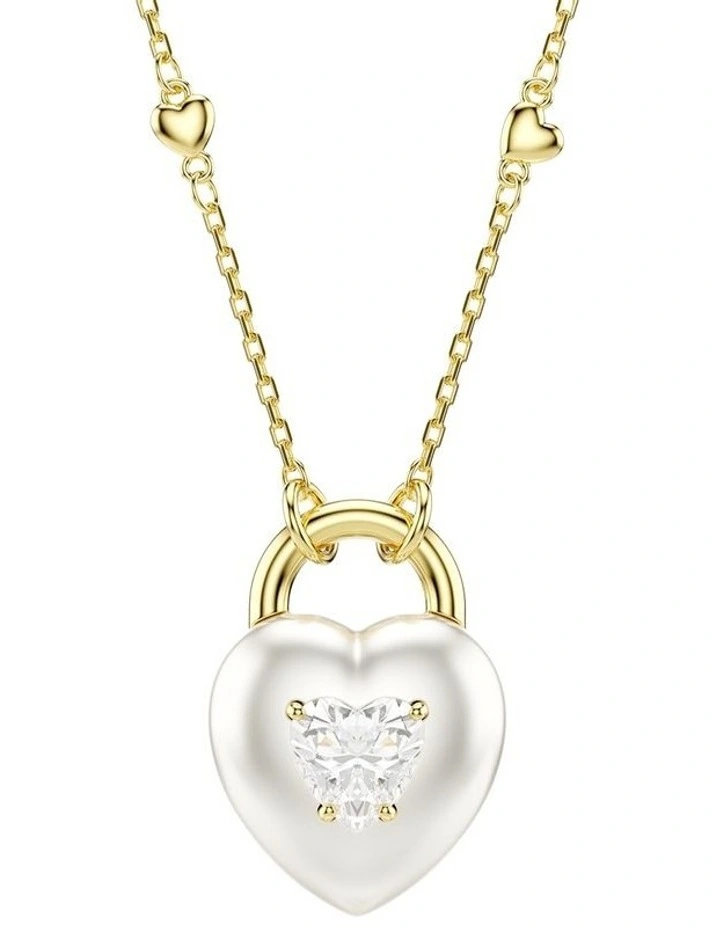 Idyllia Mixed Cuts Heart Gold-Tone Plated Pendant in White image 1