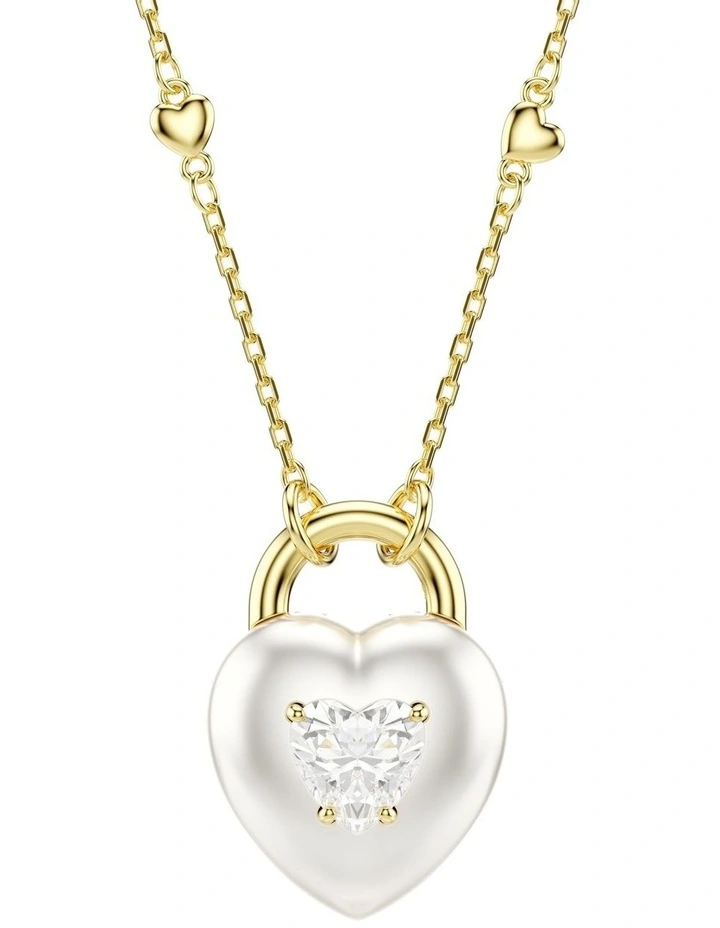 Idyllia Mixed Cuts Heart Gold-Tone Plated Pendant in White image 1