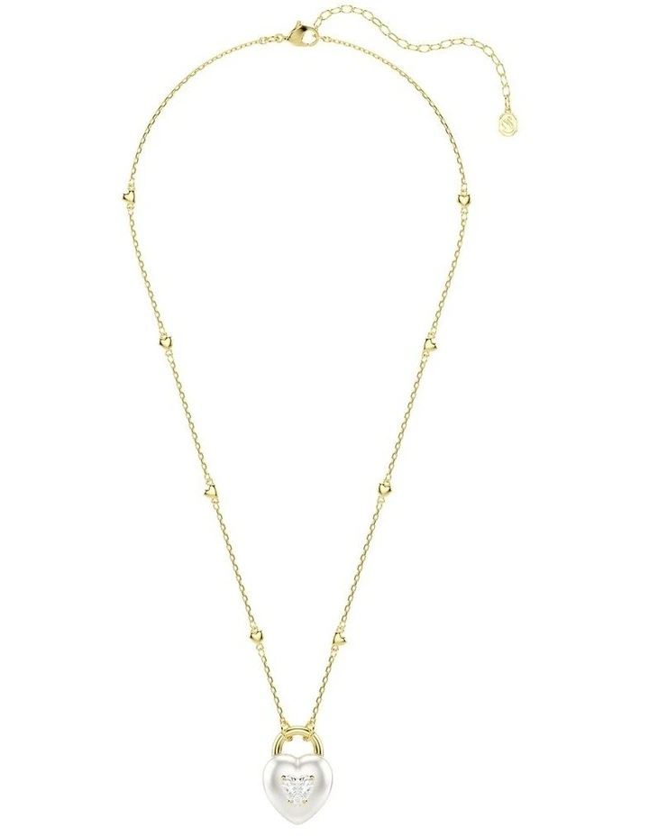 Idyllia Mixed Cuts Heart Gold-Tone Plated Pendant in White image 2
