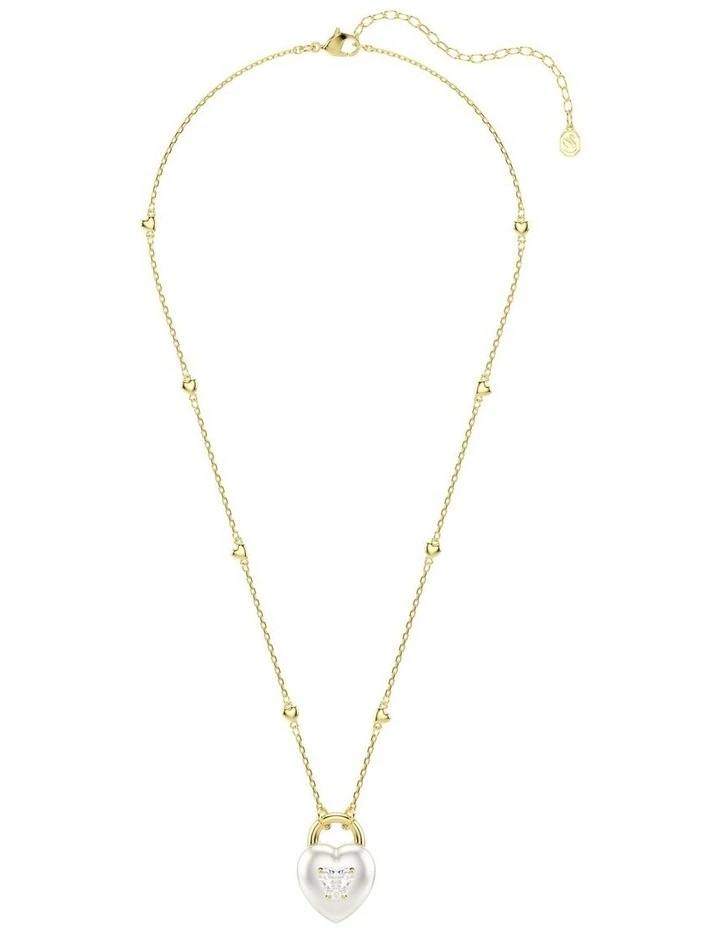 Idyllia Mixed Cuts Heart Gold-Tone Plated Pendant in White image 2