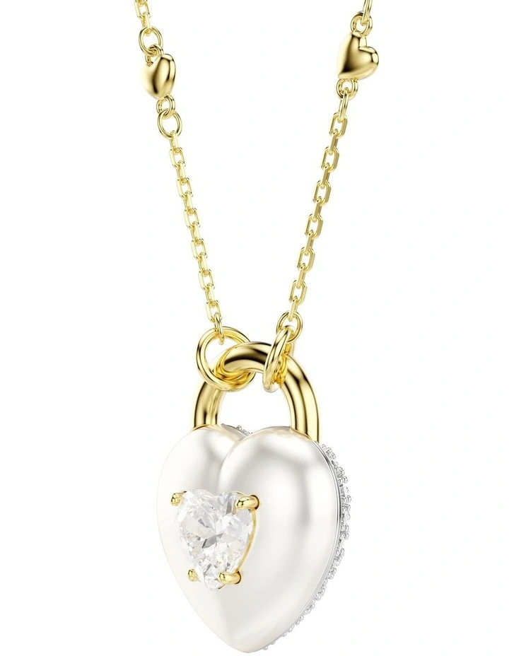 Idyllia Mixed Cuts Heart Gold-Tone Plated Pendant in White image 3