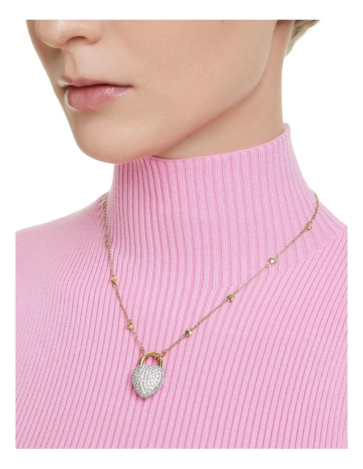 Idyllia Mixed Cuts Heart Gold-Tone Plated Pendant in White image 6