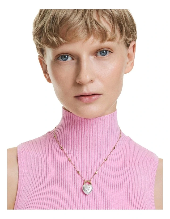 Idyllia Mixed Cuts Heart Gold-Tone Plated Pendant in White image 7