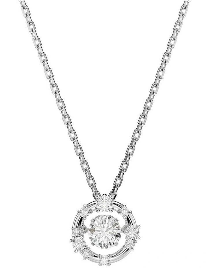 Constella Round Cut Dancing Stone Rhodium Plated Pendant in White image 1