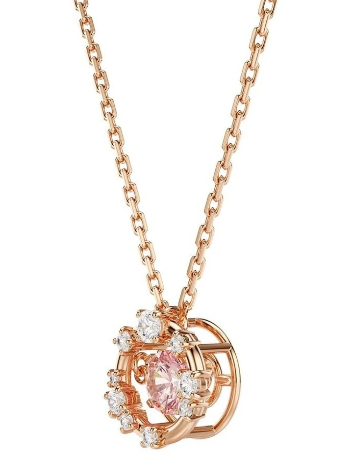 Constella Round Cut Dancing Stone Rose Gold-Tone Plated Pendant in Pink image 3
