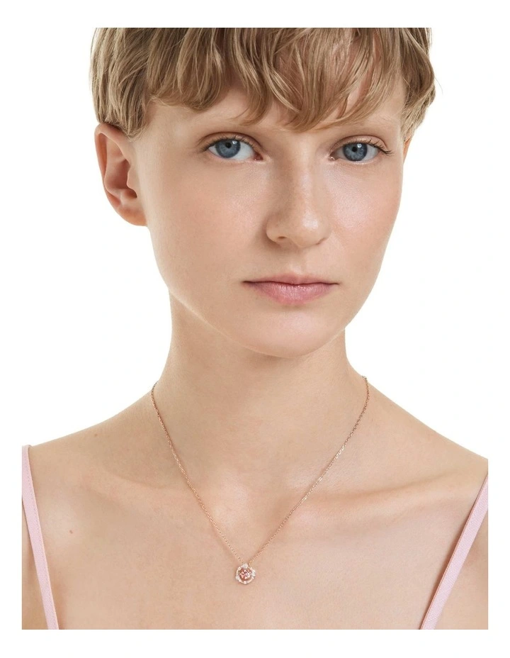 Constella Round Cut Dancing Stone Rose Gold-Tone Plated Pendant in Pink image 6