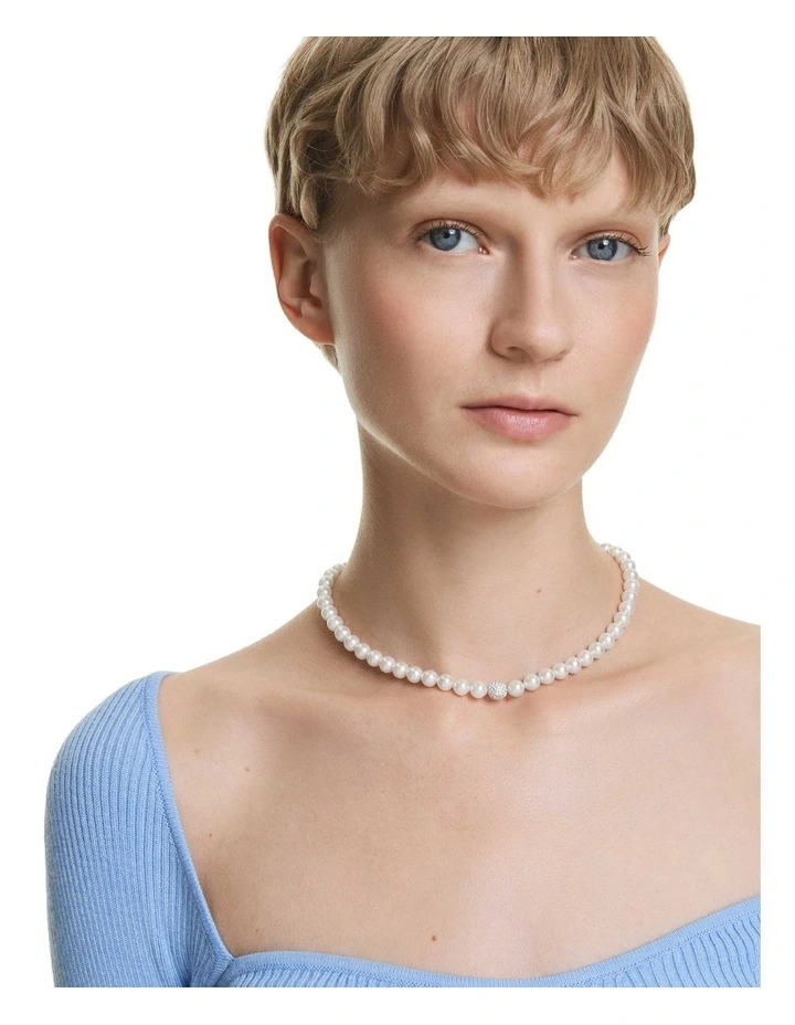 Matrix Crystal Pearl Rhodium Plated Necklace in White image 6