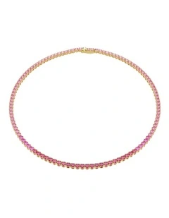Matrix Tennis Necklace Round Cut Gold-Tone Plated in Pink