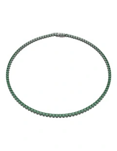 Matrix Tennis Round Cut Ruthenium Plated Necklace in Green