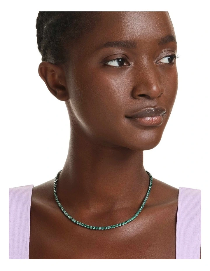Matrix Tennis Round Cut Ruthenium Plated Necklace in Green image 6