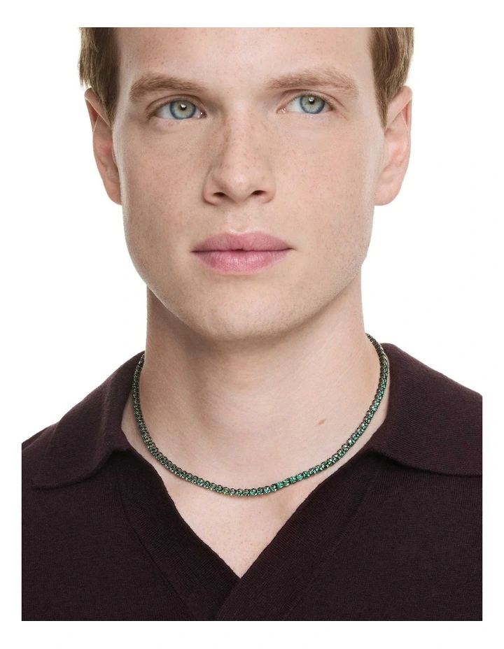 Matrix Tennis Round Cut Ruthenium Plated Necklace in Green image 7