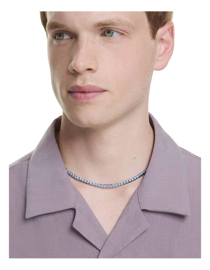 Matrix Tennis Round Cut Ruthenium Plated Necklace in Blue image 6