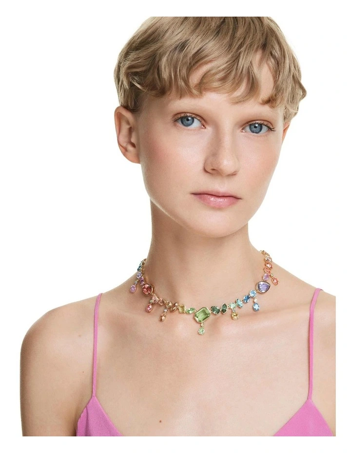 Gema Mixed Cuts Dangling Crystals Gold-Tone Plated Necklace in Multicolored image 6