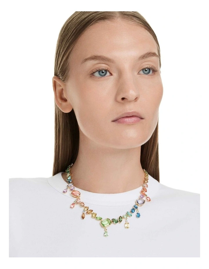 Gema Mixed Cuts Dangling Crystals Gold-Tone Plated Necklace in Multicolored image 7