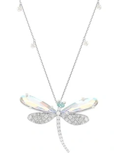 Mixed Cuts Dragonfly Rhodium Plated Pendant And Brooch in Multi