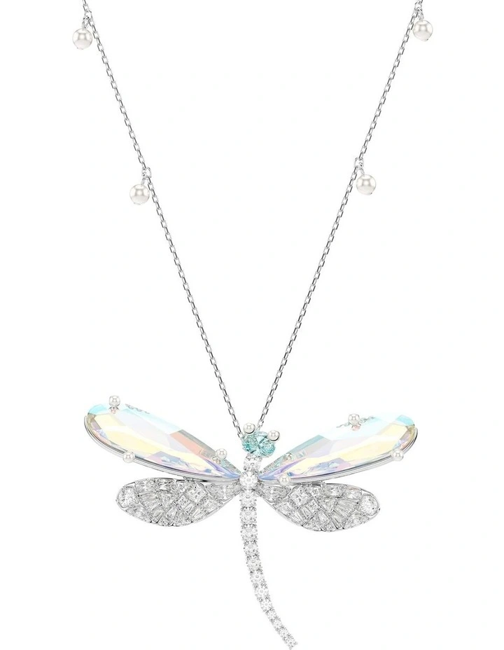 Mixed Cuts Dragonfly Rhodium Plated Pendant And Brooch in Multi image 1