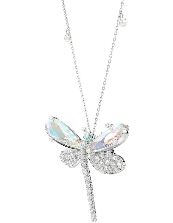Mixed Cuts Dragonfly Rhodium Plated Pendant And Brooch in Multi image 3