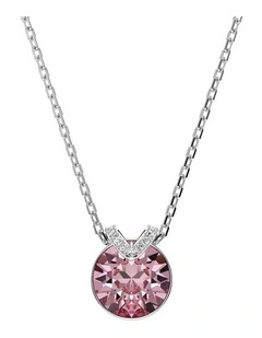 Bella Round Cut Rhodium Plated V Pendant in Pink