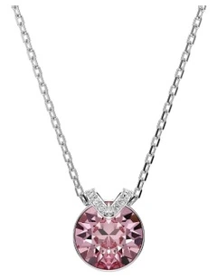 Bella Round Cut Rhodium Plated V Pendant in Pink