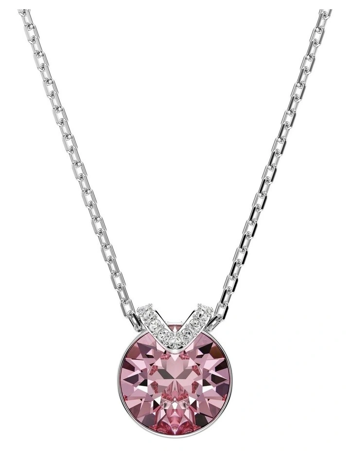 Bella Round Cut Rhodium Plated V Pendant in Pink image 1