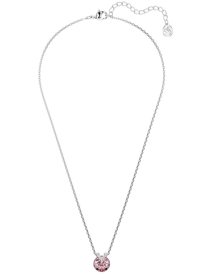 Bella Round Cut Rhodium Plated V Pendant in Pink image 2