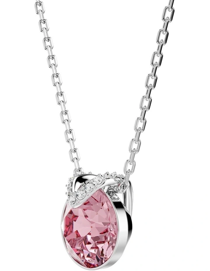 Bella Round Cut Rhodium Plated V Pendant in Pink image 3