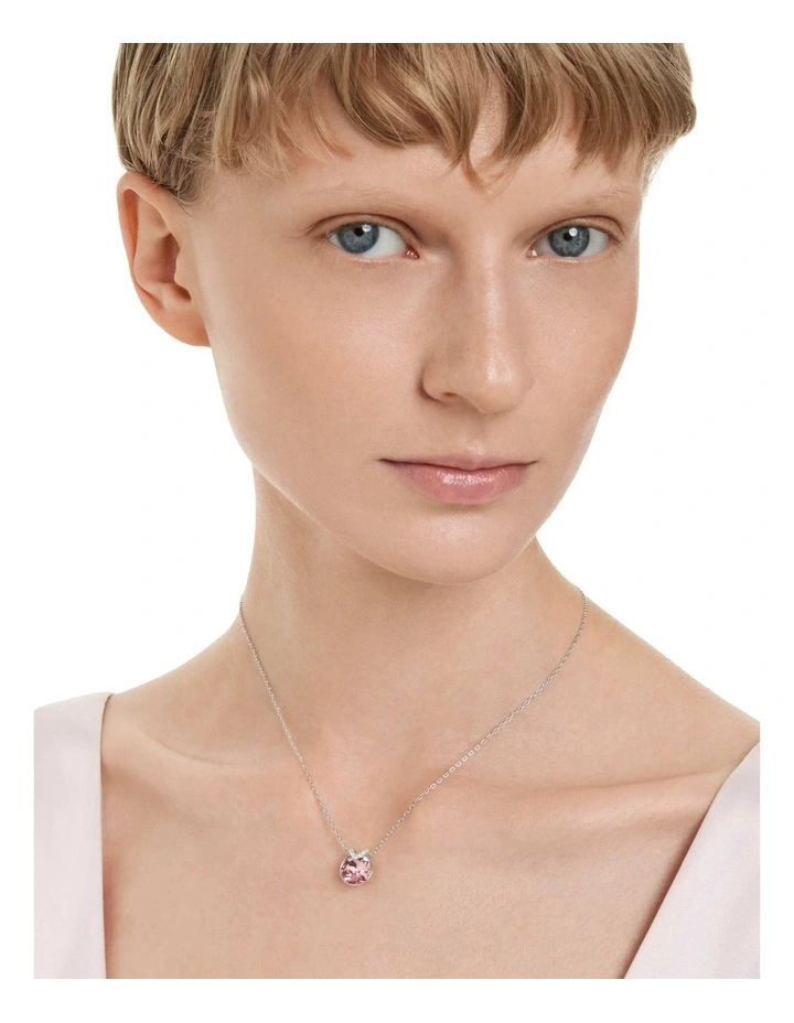 Bella Round Cut Rhodium Plated V Pendant in Pink image 6