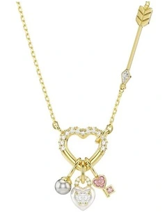 Idyllia Mixed Cuts Heart Key Gold-Tone Plated Pendant in Pink