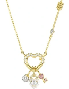 Idyllia Mixed Cuts Heart Key Gold-Tone Plated Pendant in Pink