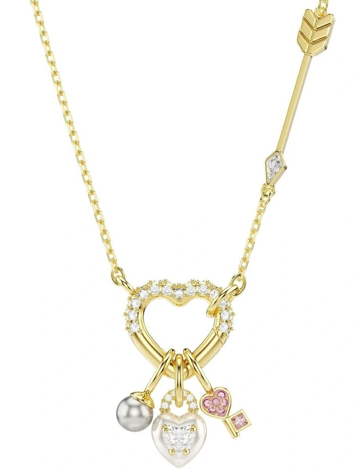 Idyllia Mixed Cuts Heart Key Gold-Tone Plated Pendant in Pink image 1