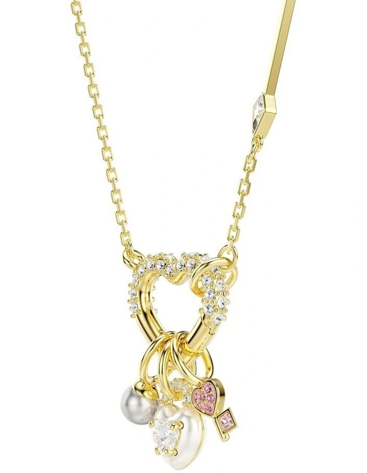 Idyllia Mixed Cuts Heart Key Gold-Tone Plated Pendant in Pink image 3