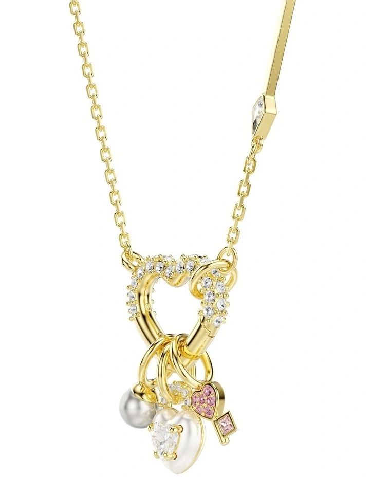 Idyllia Mixed Cuts Heart Key Gold-Tone Plated Pendant in Pink image 3