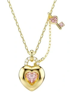 Idyllia Mixed Cuts Heart Key Gold-Tone Plated Pendant in Pink