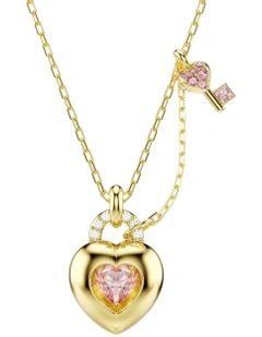 Idyllia Mixed Cuts Heart Key Gold-Tone Plated Pendant in Pink