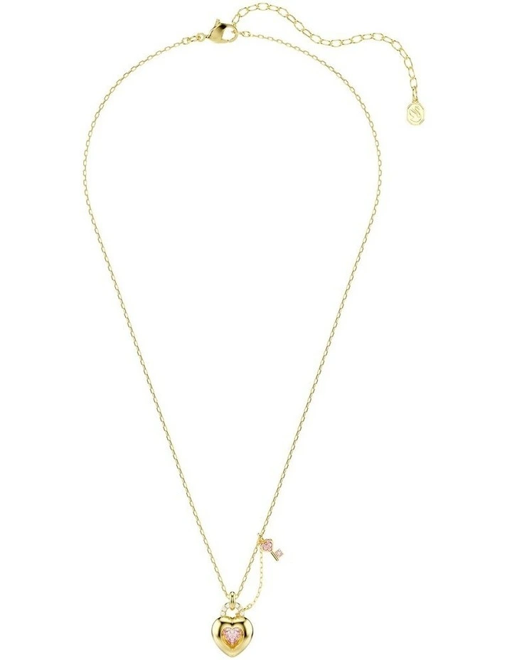 Idyllia Mixed Cuts Heart Key Gold-Tone Plated Pendant in Pink image 2