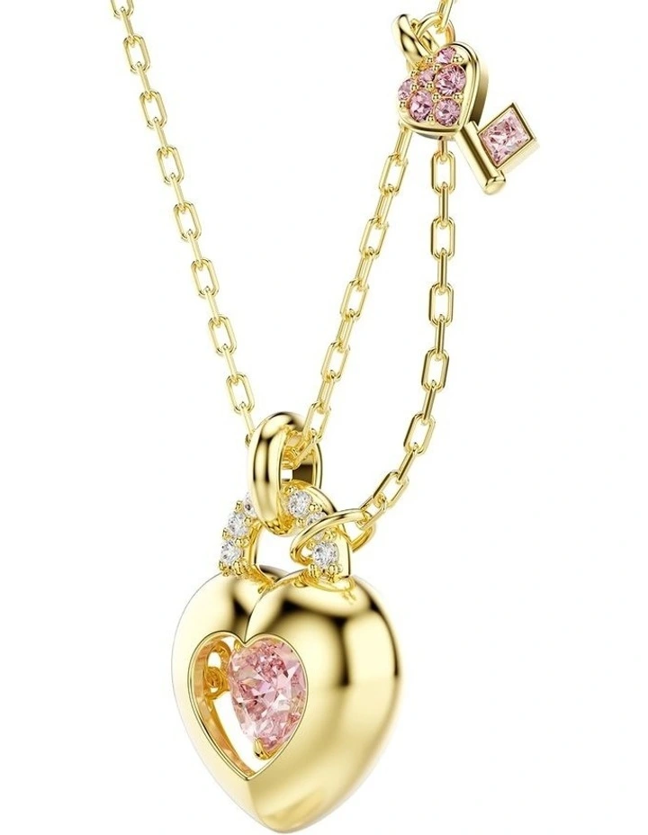Idyllia Mixed Cuts Heart Key Gold-Tone Plated Pendant in Pink image 3