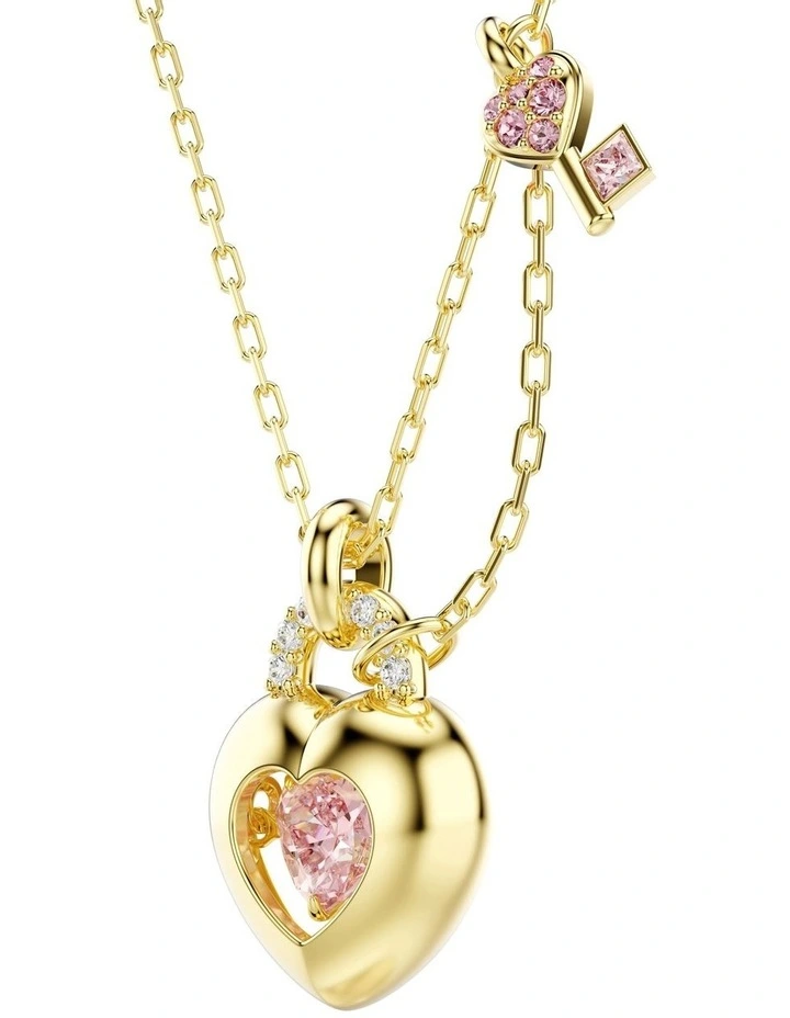 Idyllia Mixed Cuts Heart Key Gold-Tone Plated Pendant in Pink image 3
