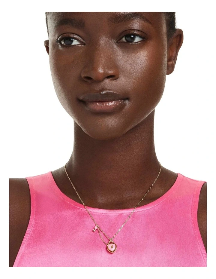 Idyllia Mixed Cuts Heart Key Gold-Tone Plated Pendant in Pink image 6