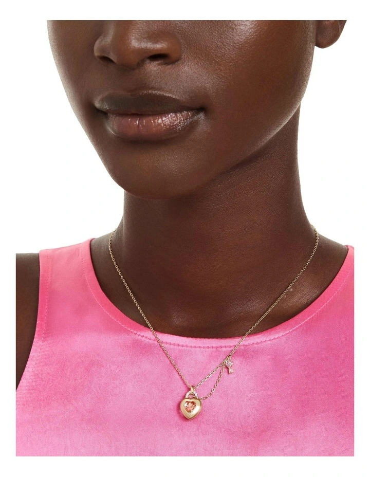 Idyllia Mixed Cuts Heart Key Gold-Tone Plated Pendant in Pink image 7