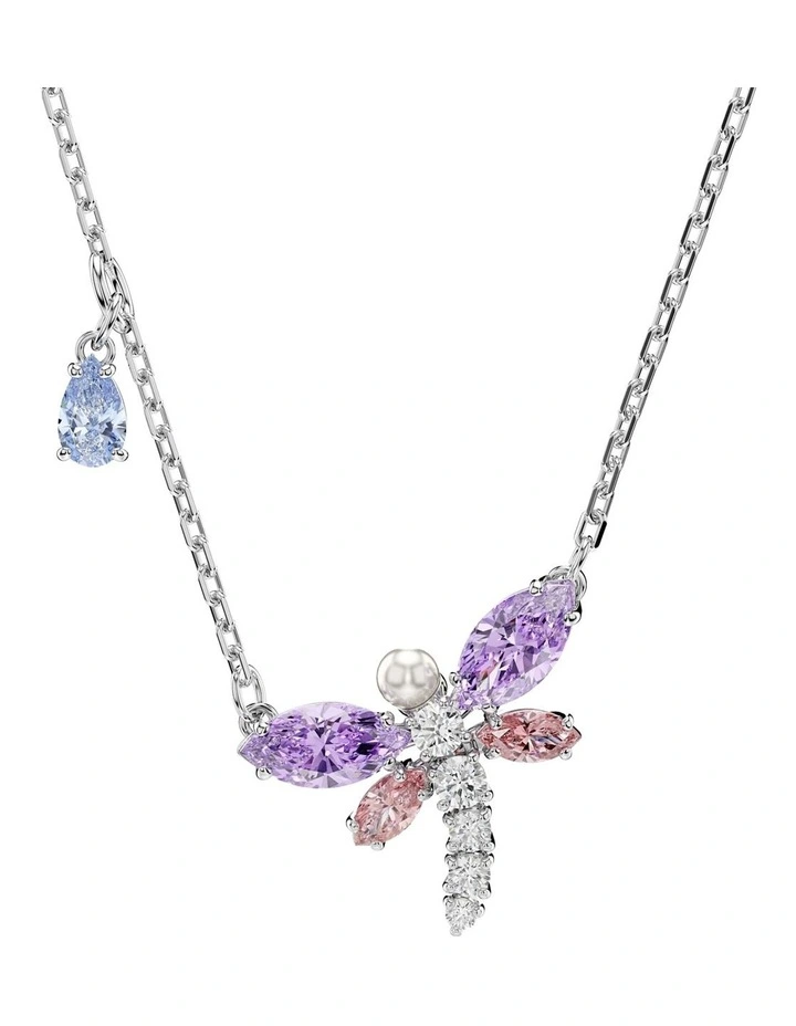 Mixed Cuts Dragonfly Rhodium Plated Pendant in Multi image 1