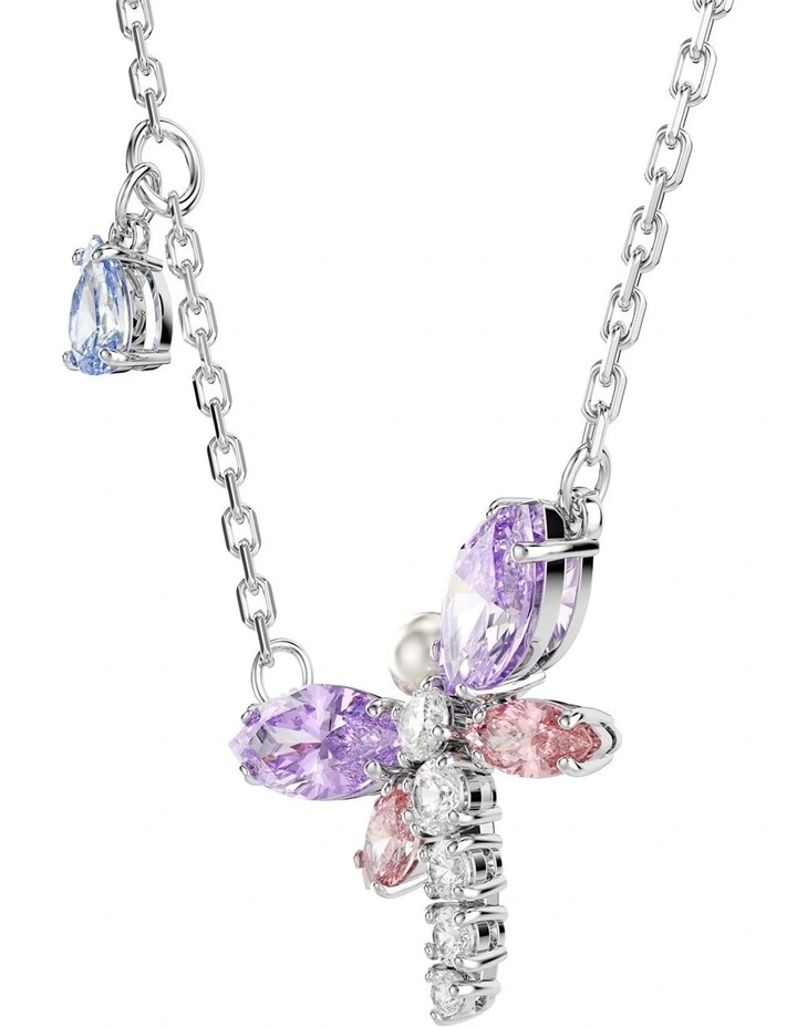 Mixed Cuts Dragonfly Rhodium Plated Pendant in Multi image 3