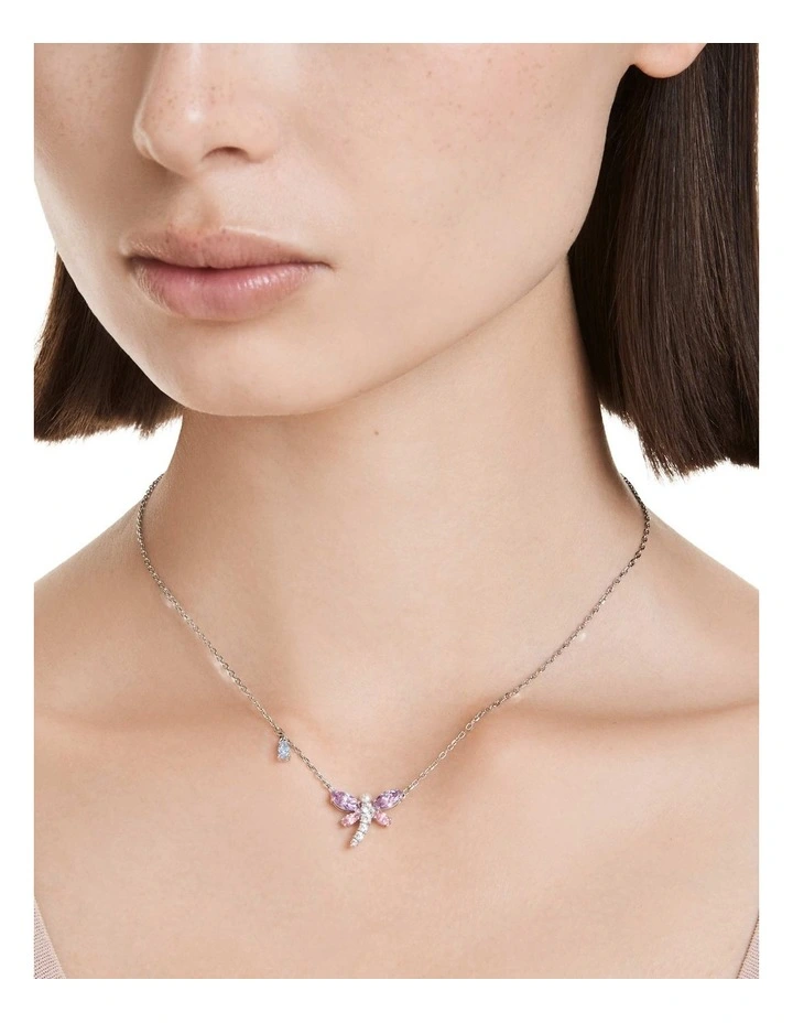 Mixed Cuts Dragonfly Rhodium Plated Pendant in Multi image 6