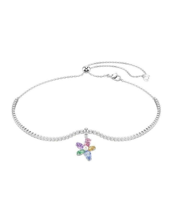 Mixed Cuts Flower Rhodium Plated Choker in Multi image 1