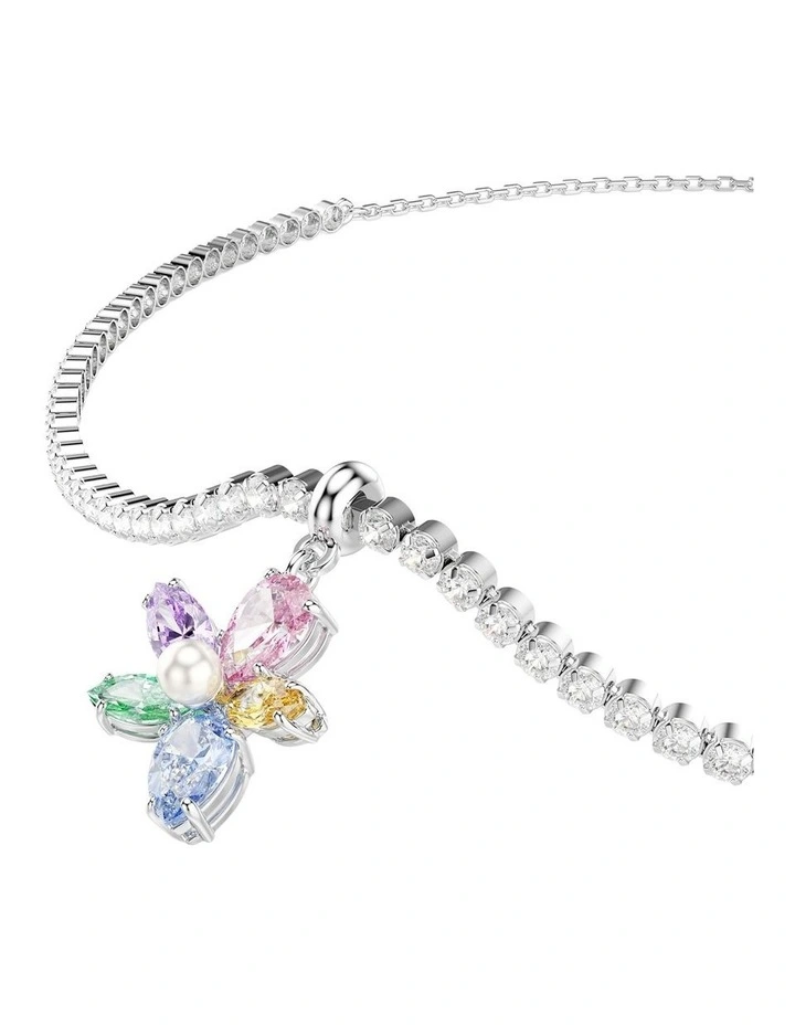Mixed Cuts Flower Rhodium Plated Choker in Multi image 4