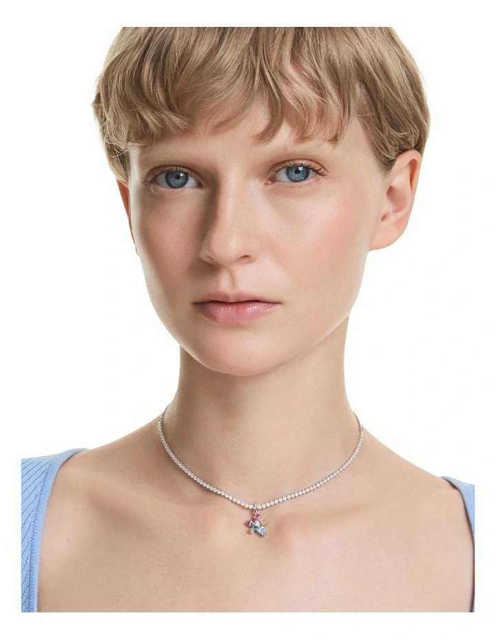 Mixed Cuts Flower Rhodium Plated Choker in Multi image 6