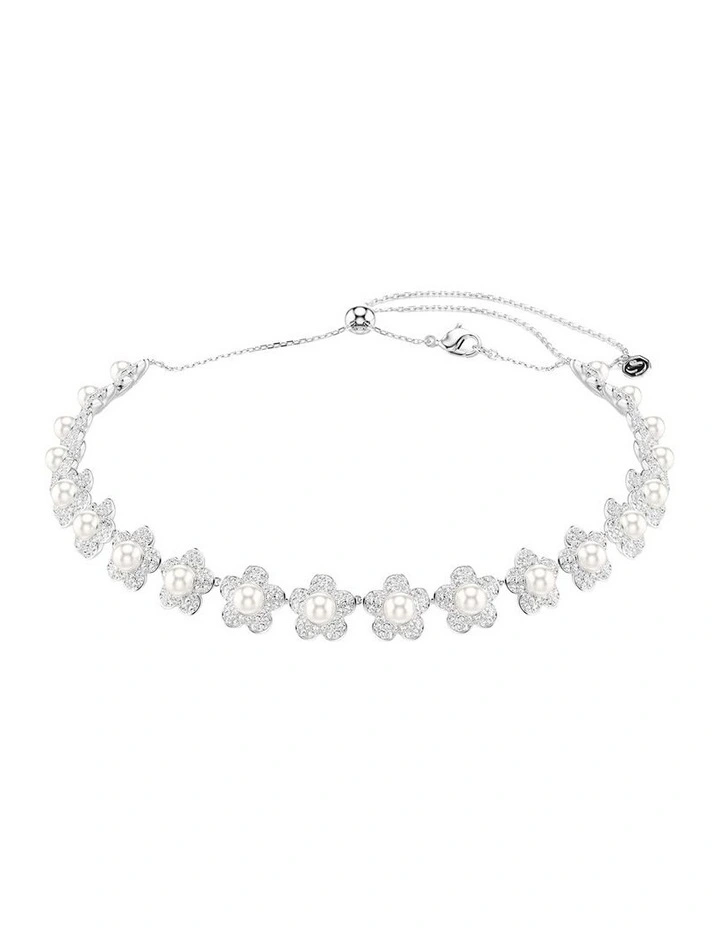 Crystal Pearl Round Cut Rhodium Plated Choker in White image 1