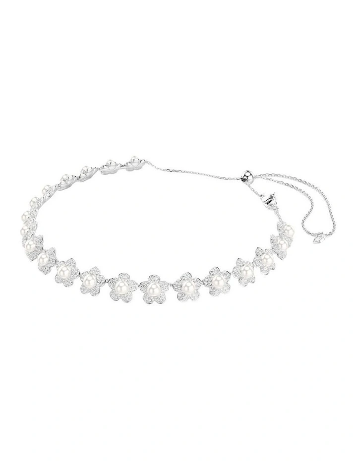 Crystal Pearl Round Cut Rhodium Plated Choker in White image 2