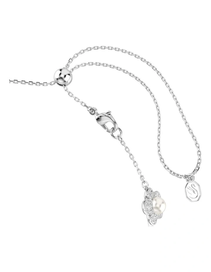 Crystal Pearl Round Cut Rhodium Plated Choker in White image 3