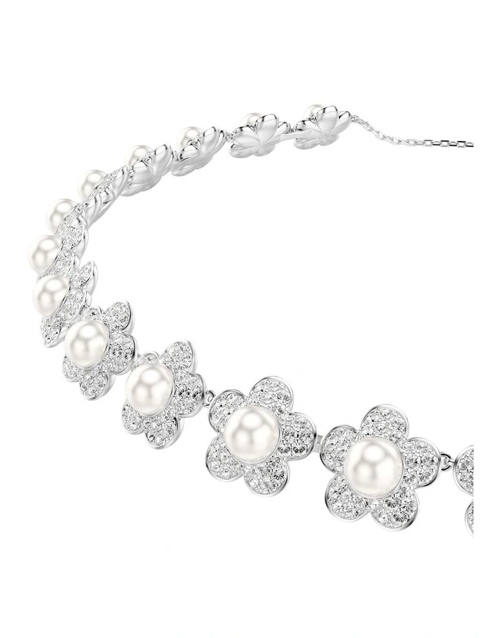 Crystal Pearl Round Cut Rhodium Plated Choker in White image 4